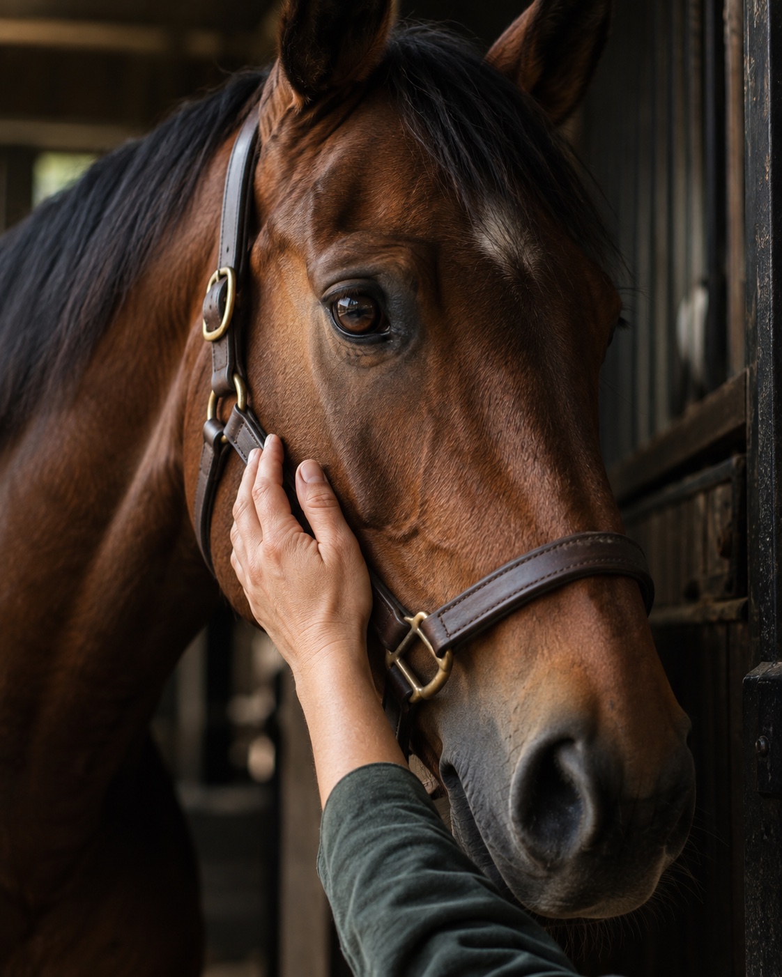 A horse being cared for at the barn